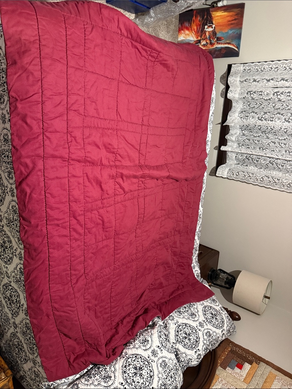 Handmade Green and Red Patchwork House Quilt by - Picture 4 of 4